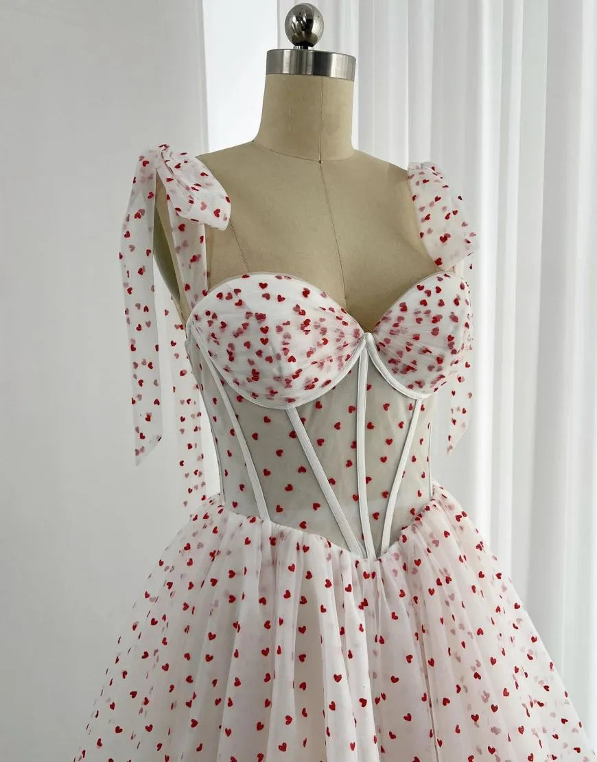 Straps Tie Corset Back Heart Pattern Party Dress Homecoming Dresses